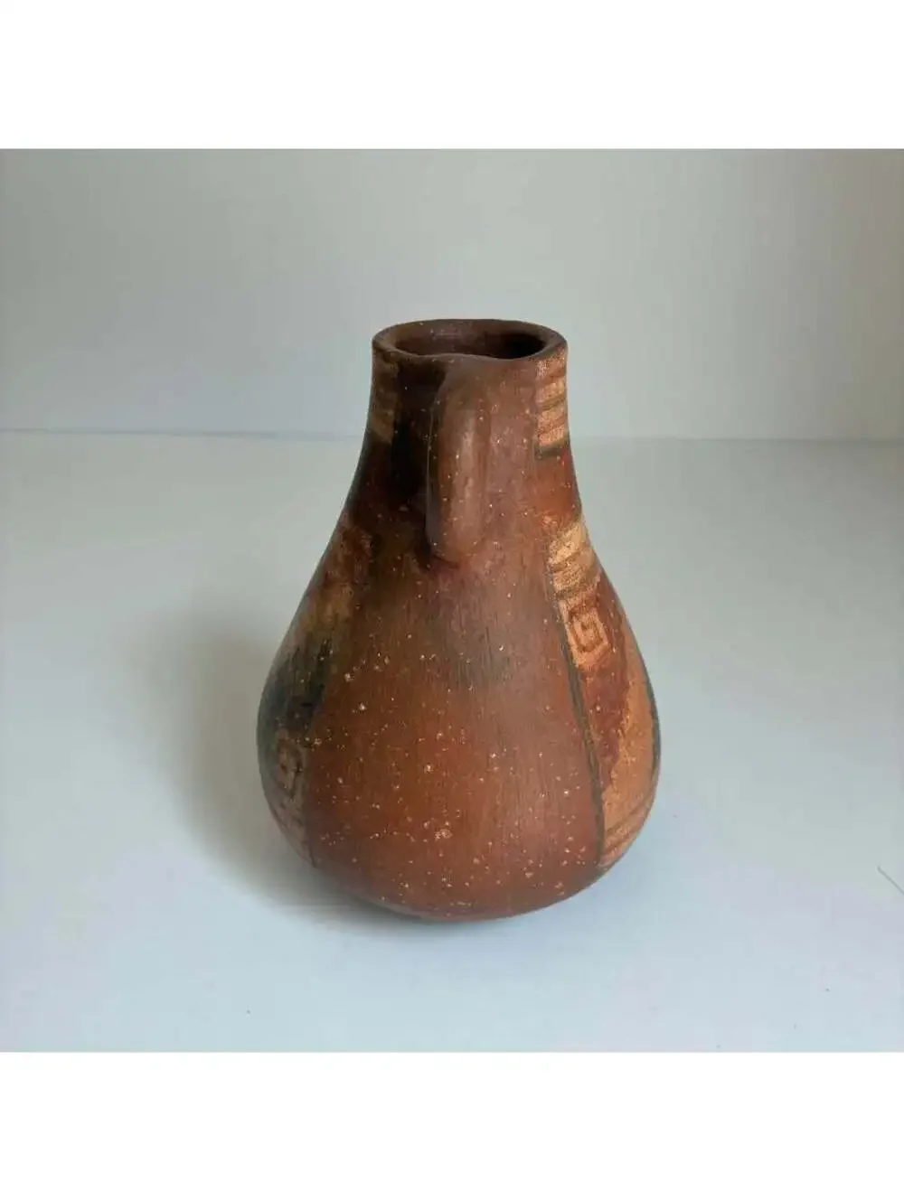 Vintage Chilean Hand Painted Pottery Pitcher Inca Folk Art Signed P. Miller